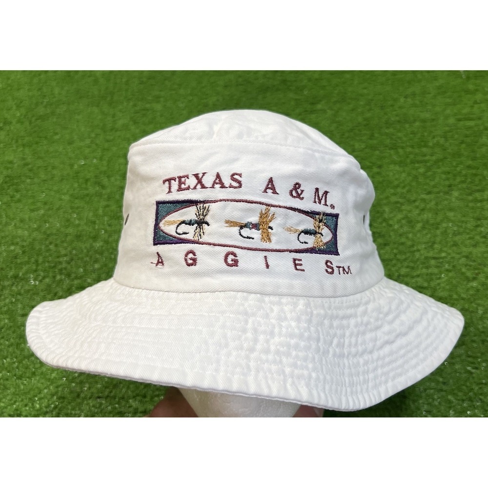 Vintage Texas A&M Fishing Hat OSFA Aggies 90s Bucket Hat Fish Lures EUC